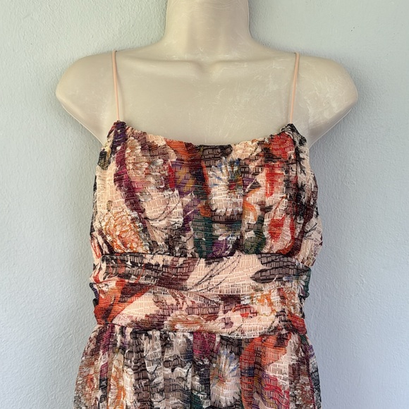 Anthropologie Maeve peach purple floral sheer layered mesh cocktail dress size 2 - Picture 3 of 13